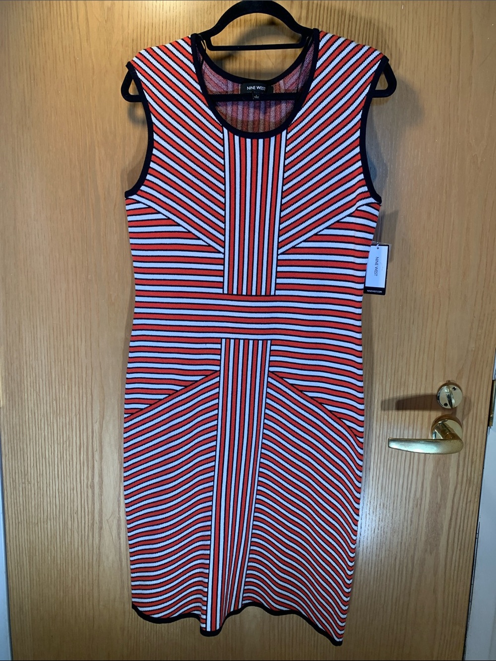New! Nine West Red, White & Black Geographic Sleeveless Midi Dress - Size L